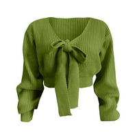 Ženski široki topli džemper, ženski rebrasti pleteni džemper s izrezom u obliku slova u i dugim rukavima