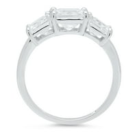 18-karatni prsten od bijelog zlata s tri četvrtasta kamena s smaragdom i prozirnim imitiranim dijamantom od 9,5