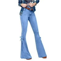 Ženske traperice visokog struka Vintage Čvrsta boja osvijetljena dno hlača modni bočni pramčani rastez