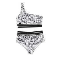 Tankini kupaći kostimi za žene, Bikini tange, leopard print, Bez rukava, s mašnom, za kontrolu trbuha, kupaći