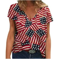 Ljetna Ženska majica kratkih rukava s izrezom u obliku slova U, majice sa zvijezdama i zastavama, vrhovi, široke,