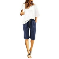 Ženske ljetne pamučne lanene hlače Plus veličine, kratke hlače visokog struka, hlače za trening na plaži s vezicama,