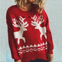 Rasprodaja, ženski pleteni džemper s božićnim uzorkom Jelena i pahuljica, vrhovi pulovera s cvjetnim printom losa