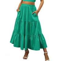 Ljetna boho karirana suknja a-line chic žena elastični struk oblikovana midi suknja s džepovima ženska plaža za