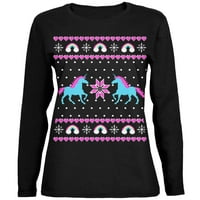 Unicorn Rainbow Ružni božićni džemper dame opušteni dres dugih rukava Black X-LG