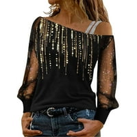 Žene casual thin Print vrhovi košulja mreža dugi rukavi hladna košulja ramena labave elegantne spojne bluze gornji