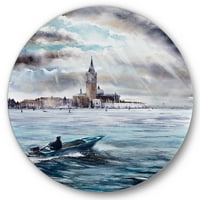 Dizajnerska umjetnost brod koji se vraća u oluji iznad Venecije u Italiji morski i obalni krug s metalnim zidnim