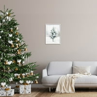 Zimska scena snježnog božićnog drvca Svečana grafika u bijelom okviru umjetnički tisak zidna umjetnost