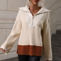 Jesenski džemperi za žene, modni pleteni pulover s reverom s patentnim zatvaračem, džemper s dugim rukavima, casual