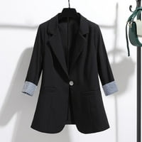 Ženska ležerna jednobojna jakna s reverom srednje duljine, Ženska crna, crna