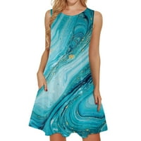 Ženska haljina s okruglim vratom bez rukava s printom u boji, modna suknja za plažu u nebesko plavoj boji