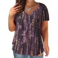 Yanhoo ženski plus size vrhovi za ispis gumb za ispis v vrat kratki rukavi bluza labave casual plaže majice