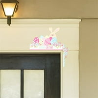 Uskršnji ukras okvira vrata, zečja jaja, dekor znakova na vratima, uskrsni ukras, slatki i smiješni drveni Višebojni