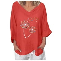 majice s naramenicama za žene s izrezom u obliku slova u, ležerni labavi vrhovi s cvjetnim printom s rukavima