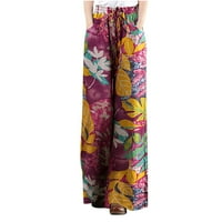Ženske putničke hlače za žene cvjetne Pamučne lanene hlače džepovi rastezljive široke hlače duge hlače