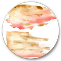 Ružičasti i Zlatni, crveni i bež apstraktni oblaci moderna zidna umjetnost s metalnim krugom-disk sa zidnom umjetnošću