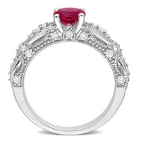 Miabella Ženska 1- CT stvorena rubin bijeli safirski dijamantni naglasak 10kt bijelog zlata Vintage prsten