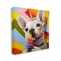 Stupell Industries Rainbow French Bulldog Unicorn sladoled Šareno platno zidno umjetnički dizajn Lucia Heffernan,