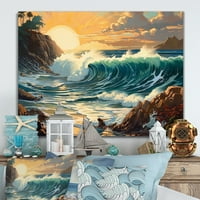 Art DesignArt Bright Sun Majestic Waves II Moderni pejzažni plaža Metalna zidna umjetnost u. Široka u. High