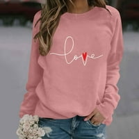 Apepal Ženska modna modna ležerna čvrsta boja Dugi rukav Valentinovo s tiskanim džemperom ružičasti XL