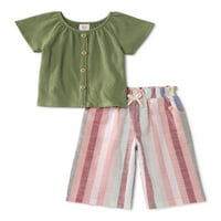 Wonder Nation Baby Girl & Toddler Girl Cratki rukavi Top i široke hlače za noge, Outfit Set