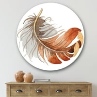 DesignArt 'narančasta etnička ptičja pera na bijeloj' boem i eklektični krug metalna zidna umjetnost - disk od