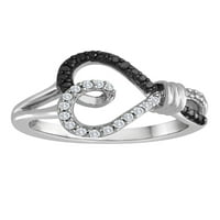 Sterling srebro crno -bijeli karat T.W. Dijamantni prsten