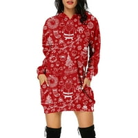 Ženska božićna majica s printom sobova snježne pahulje majica s džepom božićni poklon pulover vrhovi crvena-e-mail