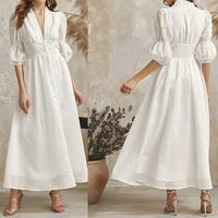 Ženska Nova bijela duga karirana suknja visokog struka vjenčanica večernja haljina bijela bijela ženska haljina
