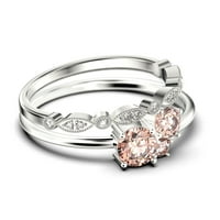 Jedinstveni kamen minimalist 1. Carat okrugli rez morganite zaručnički prsten, trilogy prsten, vjenčani prsten