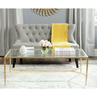 Klasični stolić za kavu od punog drveta, ploča od kaljenog stakla u zlatnoj boji