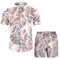 Muški Setovi za odjeću za plažu Na Havajima, boho ljetna košulja, kratke hlače, 2 komada, kaki set, u boji, u