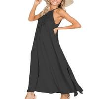 Luxplum Ladies Long haljina čipka Maxi haljine bez rukava ljetna plaža Sundress Bohemian Cover up odmor crni l