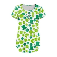 Ženske košulje Kratke Sleece labave vrhove modni tiskani ležerni V-izrez dugi rukav labave majice, zelena, m