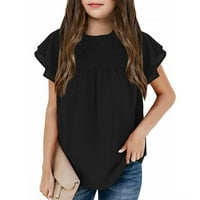 Ošišane majice za djevojčice, dječja pamučna majica s okruglim vratom za djevojčice, Ležerne jednobojne majice