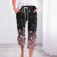 Ženske Ležerne jednobojne rastezljive hlače s printom struka široke duge Capri hlače s džepovima za žene ležerna