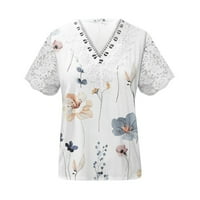 Proljetni vrhovi za žene, modni ženski vrhovi s cvjetnim printom, majice s izrezom i čipkom u obliku slova u,