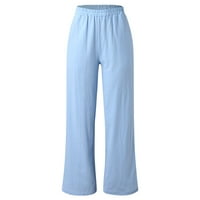 Ženske Ležerne jednobojne hlače s labavim džepovima i elastičnim strukom, Duge hlače u plavoj boji
