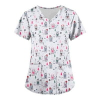 Rasprodaja majica s kratkim rukavima za žene s izrezom u obliku slova A., božićne majice s crtanim uzorkom, džepne