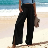 Modne ženske ljetne lanene hlače u donjem rublju, Ležerne široke sportske hlače s elastičnim strukom, hlače širokih