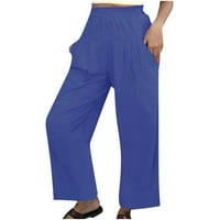 Rasprodaja casual modne ženske udobne jednobojne hlače za slobodno vrijeme s džepovima, široke hlače u plavoj