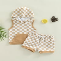 Odjeća za dječake i djevojčice, Majice bez rukava s kapuljačom s printom na šahovnici + ljetne Ležerne kratke