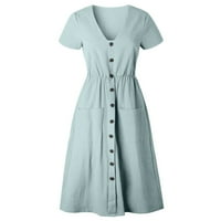 Haljine za žene do koljena s izrezom u obliku slova U i kratkim rukavima za ljetni spoj, jednobojna elegantna