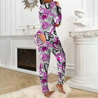 Ženska ležerna pidžama s printom za Valentinovo s dugim rukavima s odvojivim Preklopom za odrasle, jednodijelni
