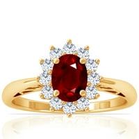 Gemsny srpanjski rodni kamen - Četiri princeze Diana inspirirana ovalnim rubin halo prstenom