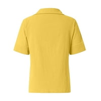 Pejock žene plus veličina repal pola rukava V-izrez pamučni platneni vrhovi casual labava majica žuta xxl