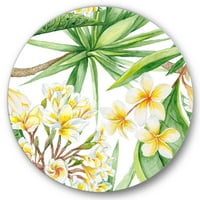 DesignArt 'žuti cvjetovi i tropsko lišće I' Moderni krug metal zid - disk od 11