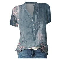 Bluze za žene Drvane ležerne kratke rukave Henley Ljetni grafički otisci košulje 2xl