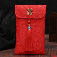 Crvena džepna omotnica, prijenosna omotnica od tkanine velikog kapaciteta s nježnim vezom u crvenoj boji za vjenčanje
