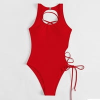 Ženski jednodijelni modni kupaći kostim Na vezanje, seksi jednobojni kupaći kostim u crvenoj boji